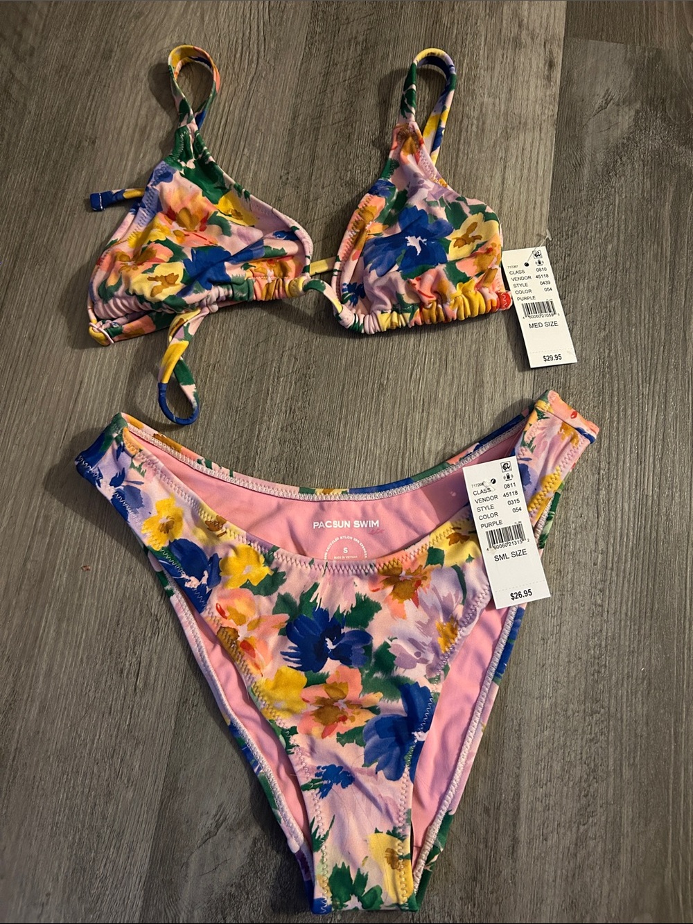 Pacsun Floral Pink Multicolor Bikini Set